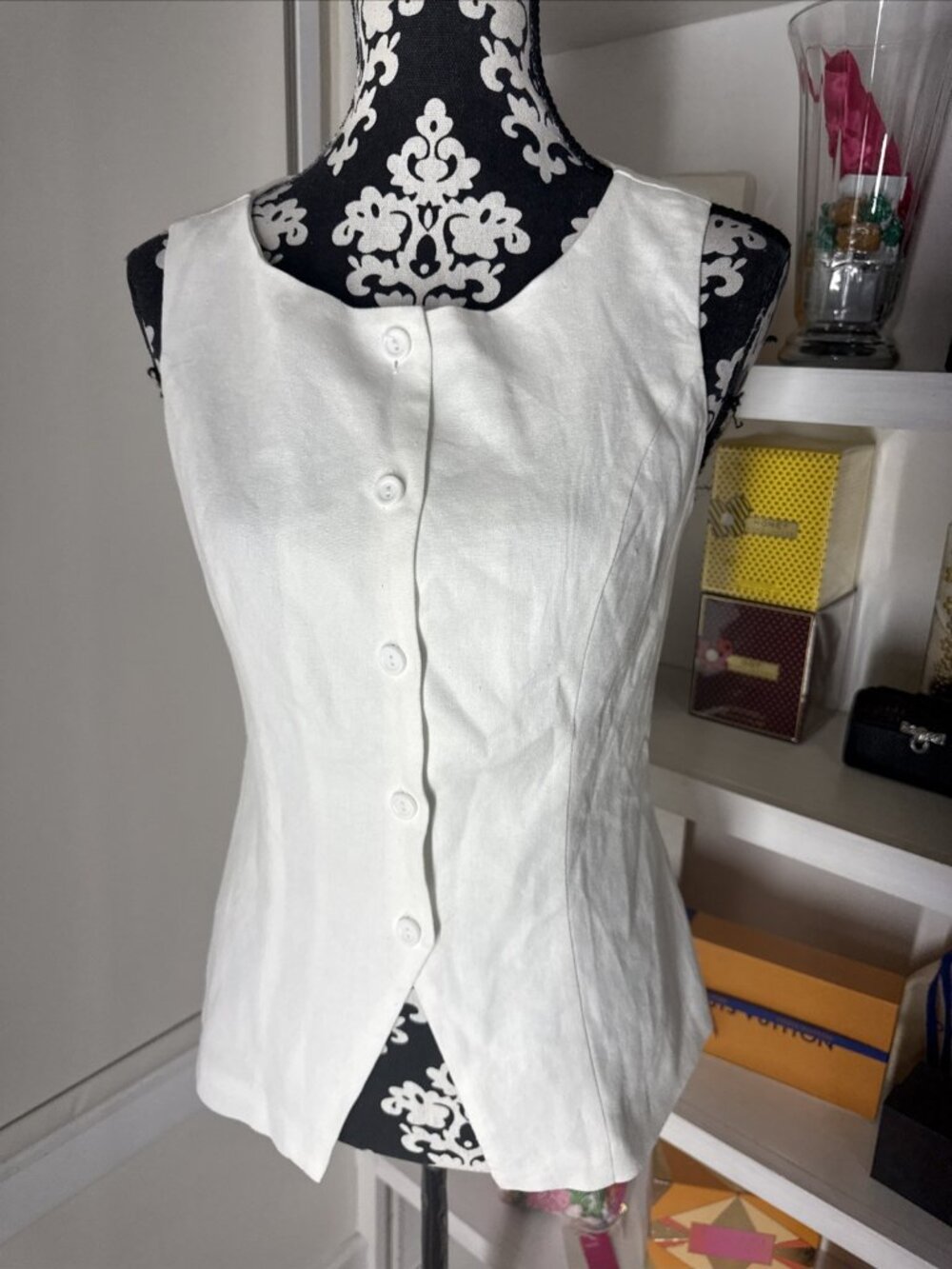 Monteau Linen Blend Button Up Vest Crisp White Lined Women’s Sz M New With Tags
